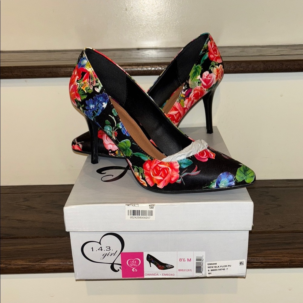 Floral Black Heels